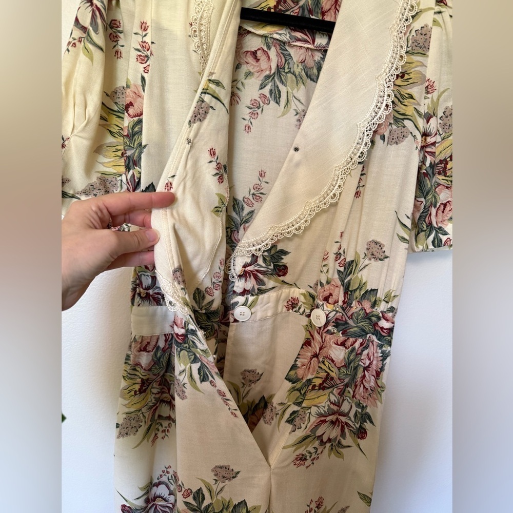 Vintage cottagecore Ambria Floral faux wrap, maxi  Dress with lace collar size 8 - Picture 6 of 12